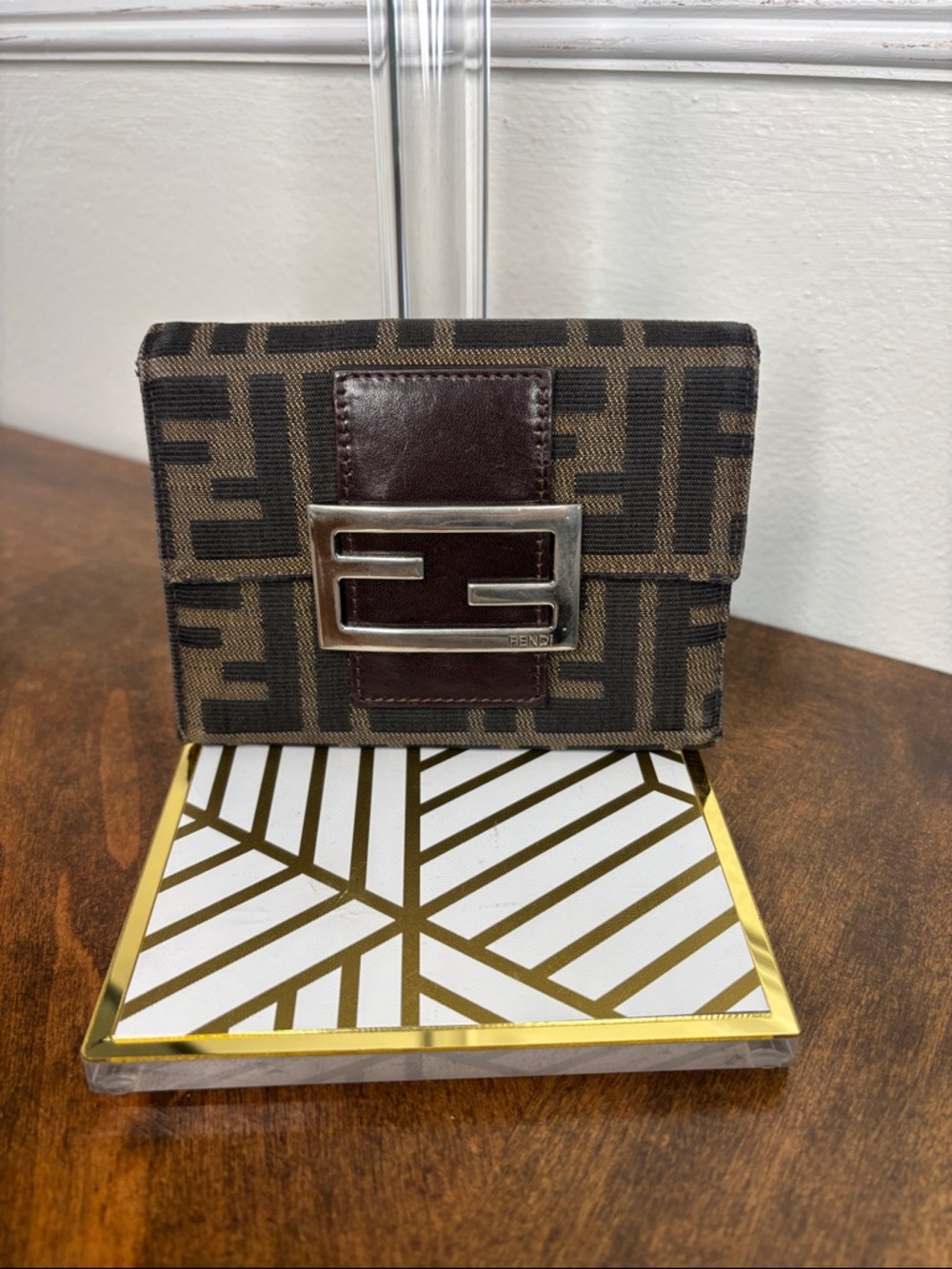 Fendi Brown Zucca Canvas Compact Bifold Wallet with Silver FF Buckle W/COA - Picture 4 of 16